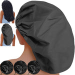 3 Pcs Super Jumbo Adjustable Satin Lined Shower Caps for Long Hair & Braids, Extra Large Shower Cap for Women & Men, Reusable XL with Waterproof Edge for Dreadlocks, Locs (Black) - PHamily Hair Care 