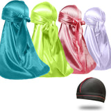 4PCS Silky Durags for Men Women 360 Waves with 1 Wave Cap, Silky Satin Durag Extra Long Tails - PHamily Hair Care 