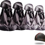 4PCS Silky Durags for Men Women 360 Waves with 1 Wave Cap, Silky Satin Durag Extra Long Tails