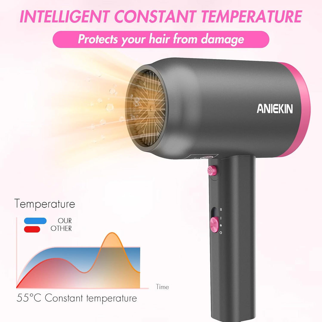 Hair Dryer, 1875 Watts Fast Drying Blow Dryer with Diffuser and Concentrator, Compact Lightweight Hair Dryer for Women and Men - PHamily Hair Care 