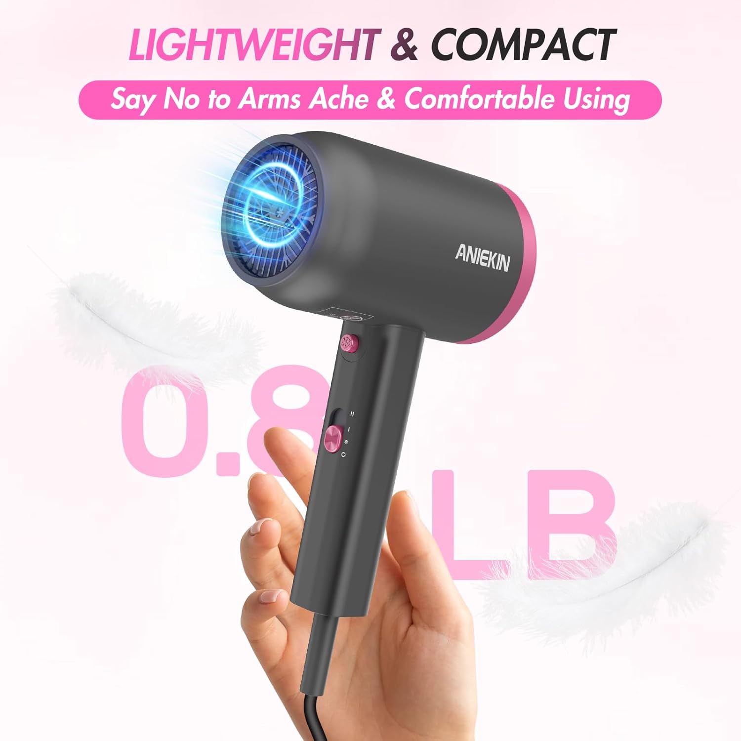 Hair Dryer, 1875 Watts Fast Drying Blow Dryer with Diffuser and Concentrator, Compact Lightweight Hair Dryer for Women and Men - PHamily Hair Care 