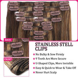 Hair Extension Clip-Ins - Real Human Hair Extensions 120G 8Pcs 18Inch,Soft & Natural Straight Double Weft for Women #P427 Chocolate Brown to Honey Blonde Extensions Real Human Hair Clip Ins