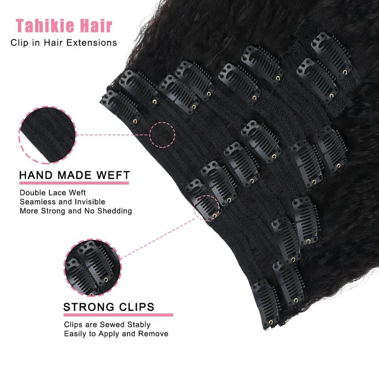 Kinky Straight Human Hair Clip in Extensions 120G 12Inch - 26 Inches - PHamily Hair Care 