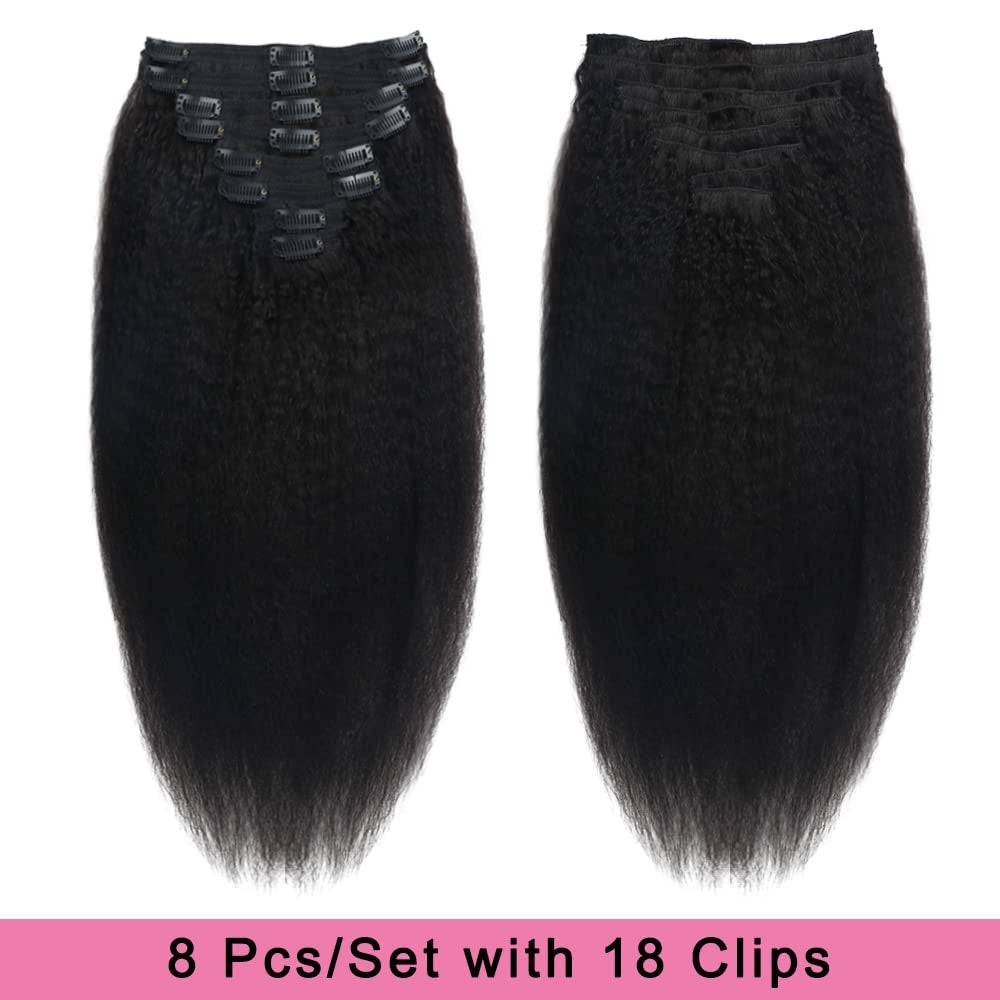 Kinky Straight Human Hair Clip in Extensions 120G 12Inch - 26 Inches - PHamily Hair Care 