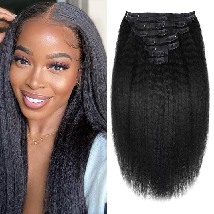 Kinky Straight Human Hair Clip in Extensions 120G 12Inch - 26 Inches - PHamily Hair Care 