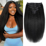 Kinky Straight Human Hair Clip in Extensions 120G 12Inch - 26 Inches - PHamily Hair Care 