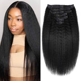 Kinky Straight Human Hair Clip in Extensions 120G 12Inch - 26 Inches - PHamily Hair Care 