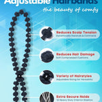 Large Hair Band for Thick, Curly, Natural Hair - Cushioned No Damage Hair Ties Ideal for Braids, Pineapple Hair - Afro Puff Ponytail Holder - Adjustable, Extra Stretchy (Black 2Pk)