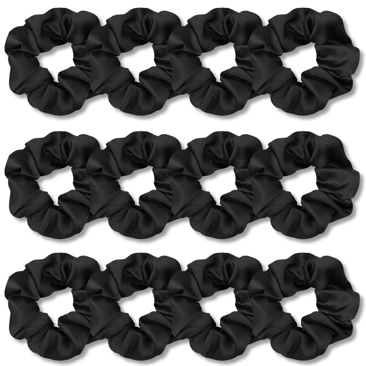 Satin Scrunchies for Hair Sleep, Premium Satin Softer than Silk for Women Curly Hair, Cute Bands Ties for Girls Thin | Thick Hair Styling, 12 Pack, Black - PHamily Hair Care 
