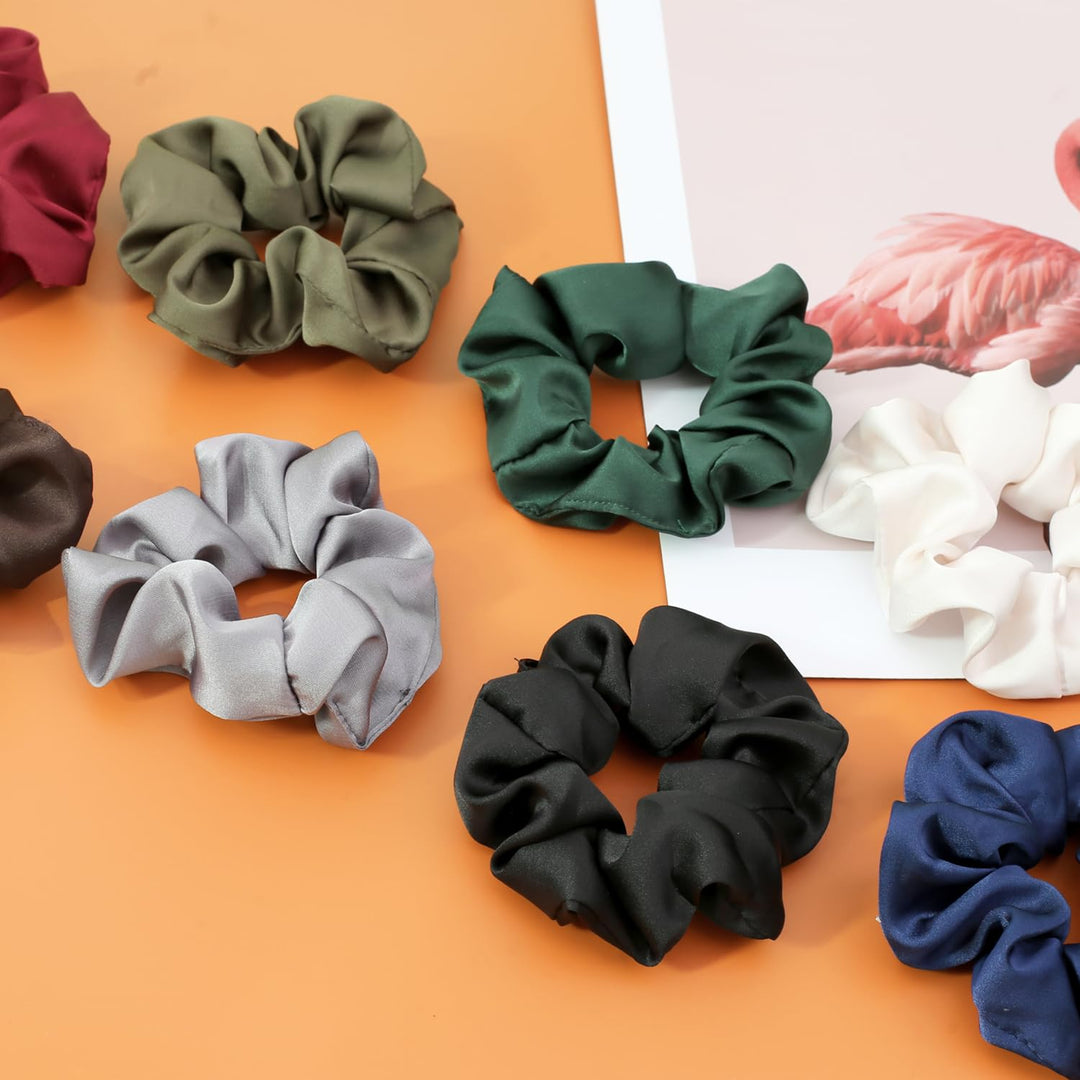 Satin Scrunchies for Hair Sleep, Premium Satin Softer than Silk for Women Curly Hair, Cute Bands Ties for Girls Thin | Thick Hair Styling, 12 Pack, Black - PHamily Hair Care 