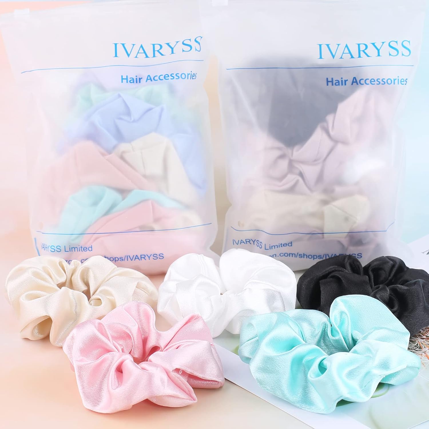 Satin Scrunchies for Hair Sleep, Premium Satin Softer than Silk for Women Curly Hair, Cute Bands Ties for Girls Thin | Thick Hair Styling, 12 Pack, Black - PHamily Hair Care 
