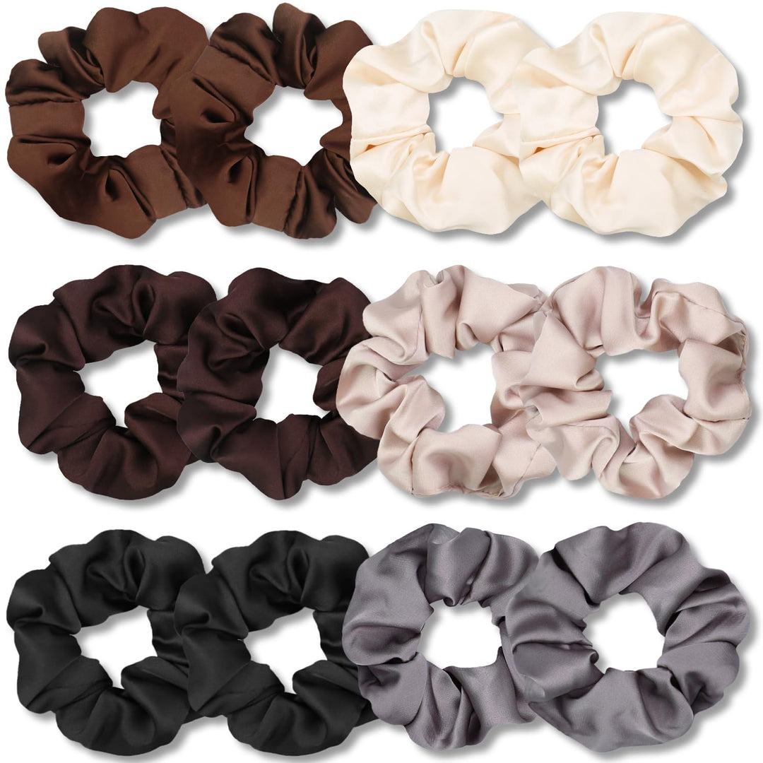 Satin Scrunchies for Hair Sleep, Premium Satin Softer than Silk for Women Curly Hair, Cute Bands Ties for Girls Thin | Thick Hair Styling, 12 Pack, Black - PHamily Hair Care 
