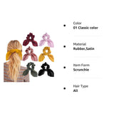 6PCS Hair Scrunchies Satin SilkRabbit Bunny Ear Bow Bowknot Scrunchie Bobbles Elastic Hair Ties 