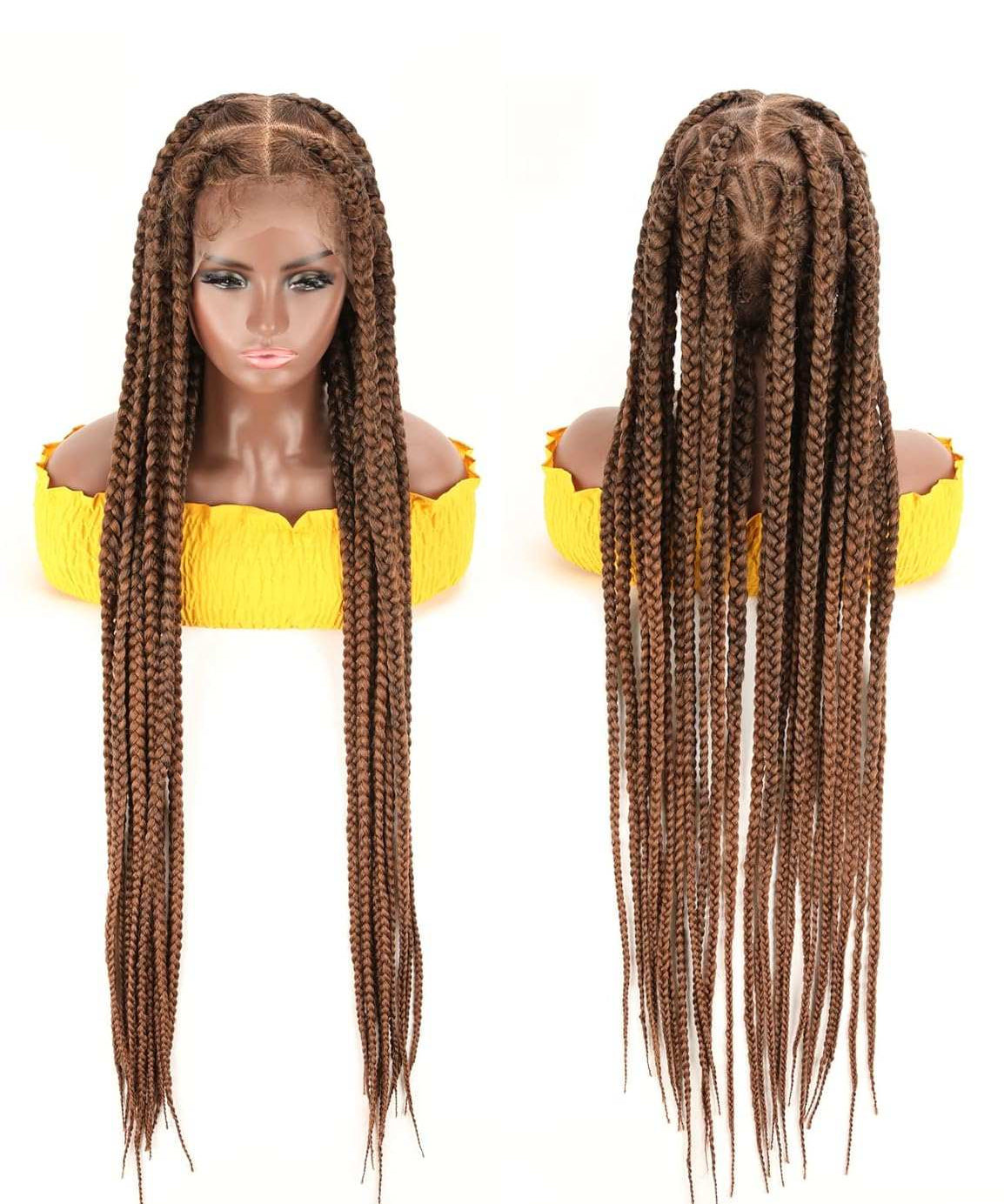 Full Lace Frontal Knotless Box Braid Wig- Glueless Synthetic Cornrow Braided Lace Front Wigs with Baby Hair 